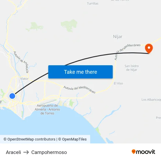 Araceli to Campohermoso map