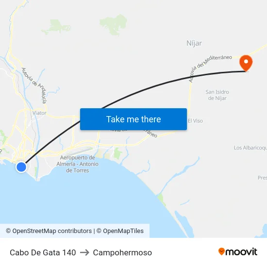 Cabo De Gata 140 to Campohermoso map