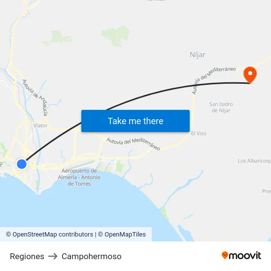 Regiones to Campohermoso map