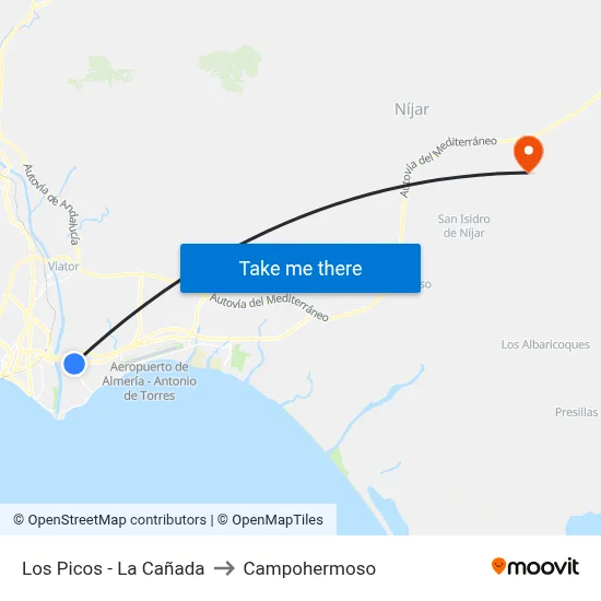 Los Picos - La Cañada to Campohermoso map