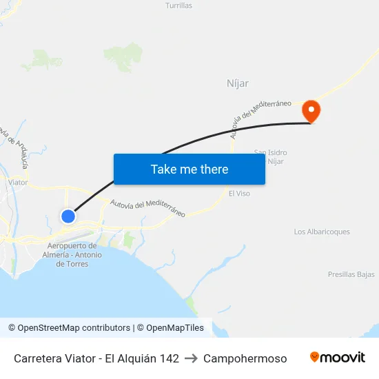 Carretera Viator - El Alquián 142 to Campohermoso map