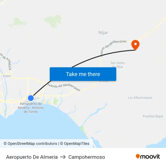 Aeropuerto De Almeria to Campohermoso map