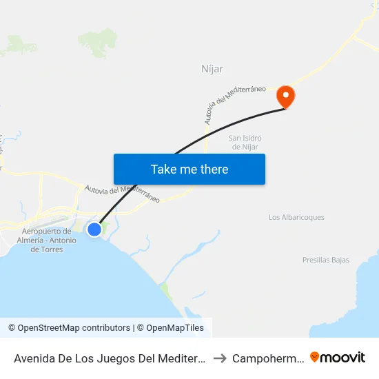 Avenida De Los Juegos Del Mediterráneo, 1 to Campohermoso map