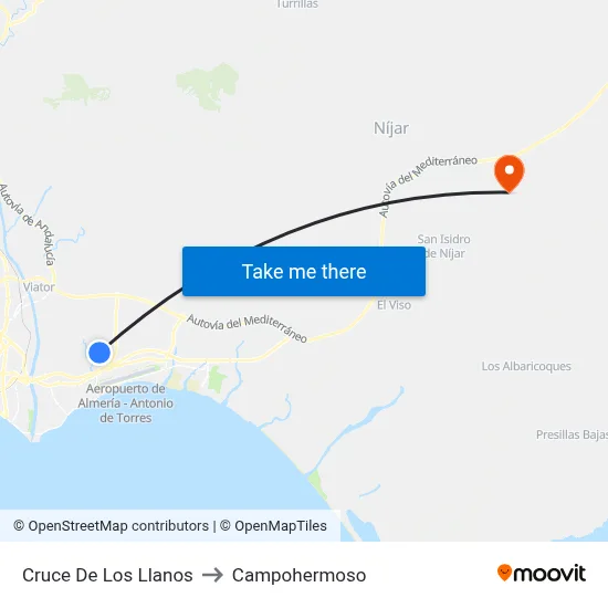 Cruce De Los Llanos to Campohermoso map