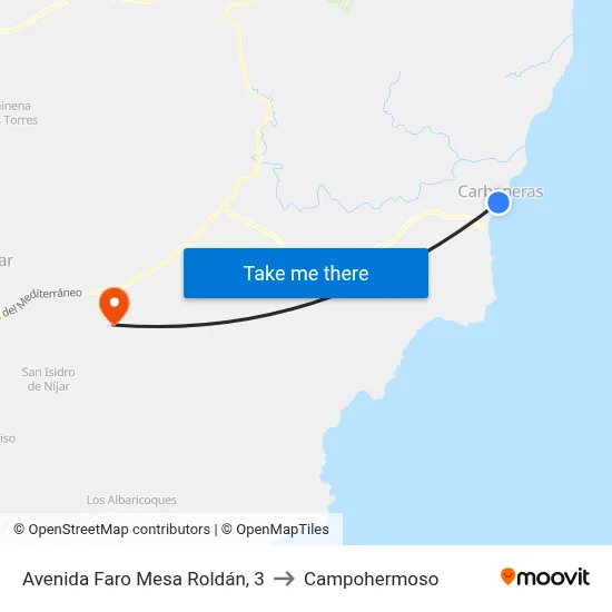 Avenida Faro Mesa Roldán, 3 to Campohermoso map