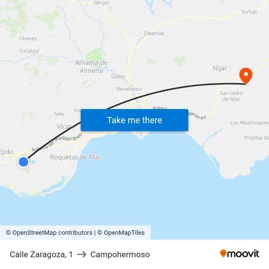 Calle Zaragoza, 1 to Campohermoso map