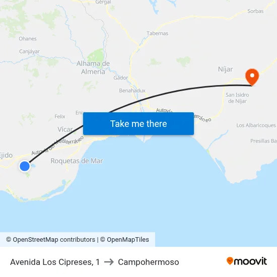 Avenida Los Cipreses, 1 to Campohermoso map