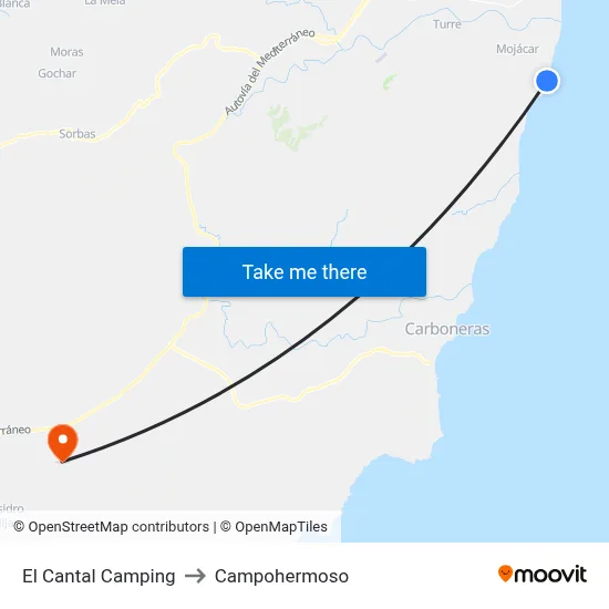 El Cantal Camping to Campohermoso map