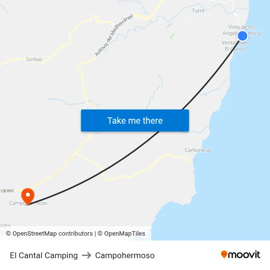 El Cantal Camping to Campohermoso map