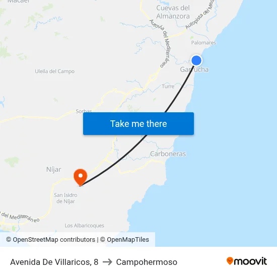 Avenida De Villaricos, 8 to Campohermoso map