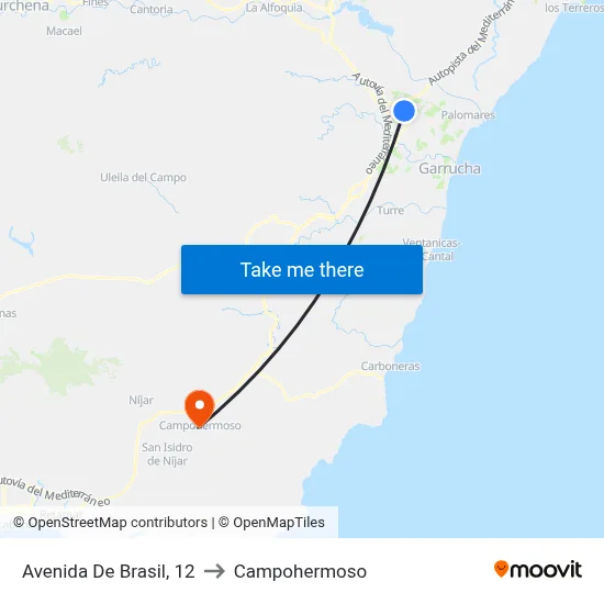 Avenida De Brasil, 12 to Campohermoso map