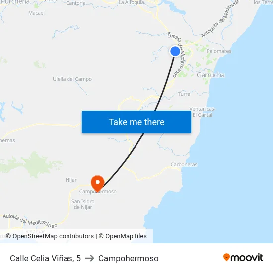 Calle Celia Viñas, 5 to Campohermoso map