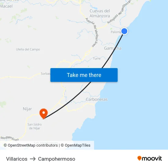 Villaricos to Campohermoso map