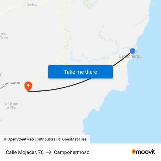 Calle Mojácar, 76 to Campohermoso map