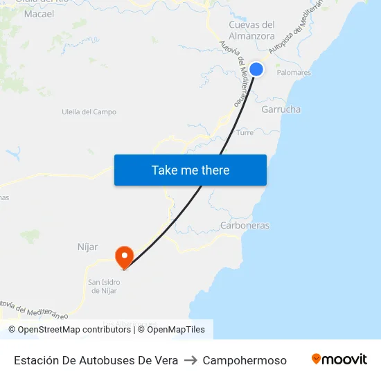 Estación De Autobuses De Vera to Campohermoso map