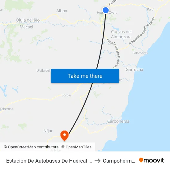 Estación De Autobuses De Huércal Overa to Campohermoso map
