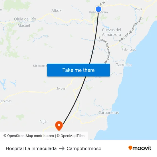 Hospital La Inmaculada to Campohermoso map
