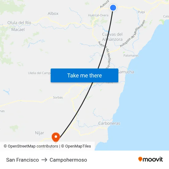 San Francisco to Campohermoso map