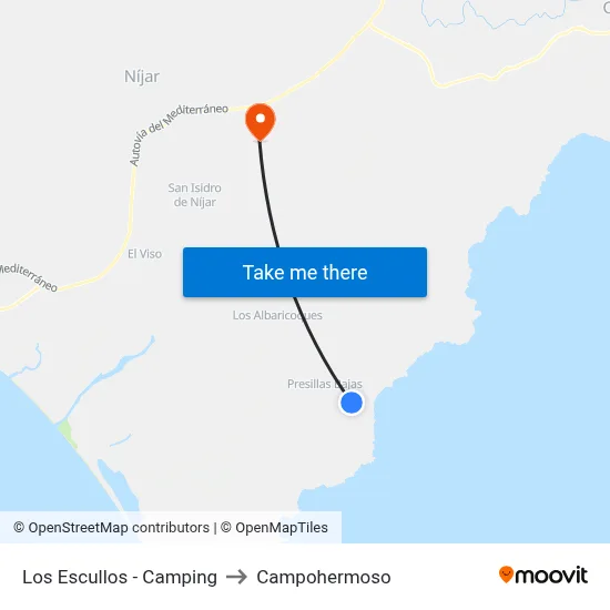 Los Escullos - Camping to Campohermoso map