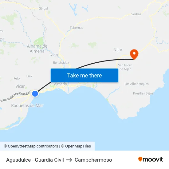 Aguadulce - Guardia Civil to Campohermoso map