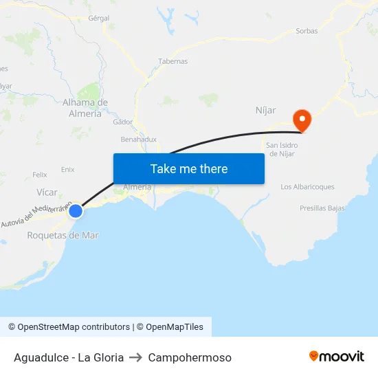 Aguadulce - La Gloria to Campohermoso map