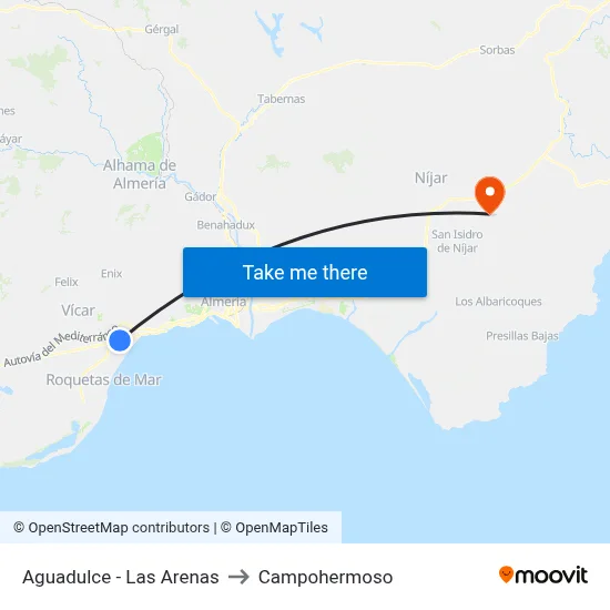 Aguadulce - Las Arenas to Campohermoso map