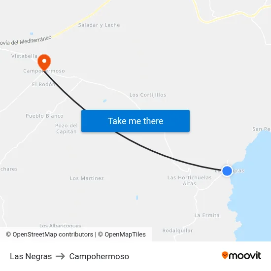 Las Negras to Campohermoso map