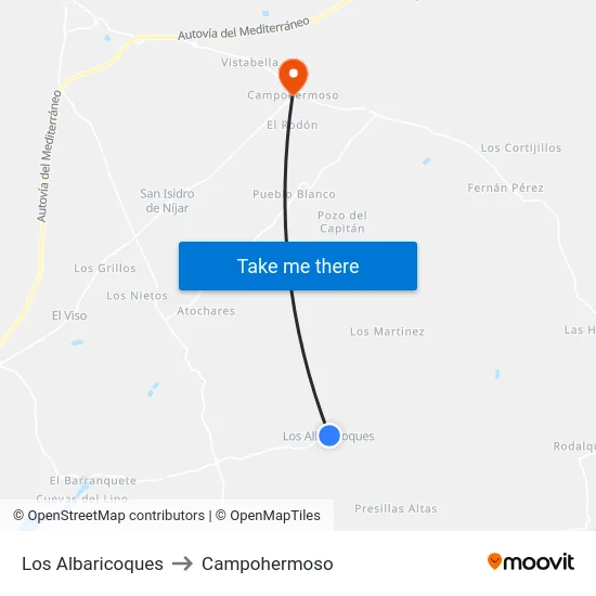 Los Albaricoques to Campohermoso map