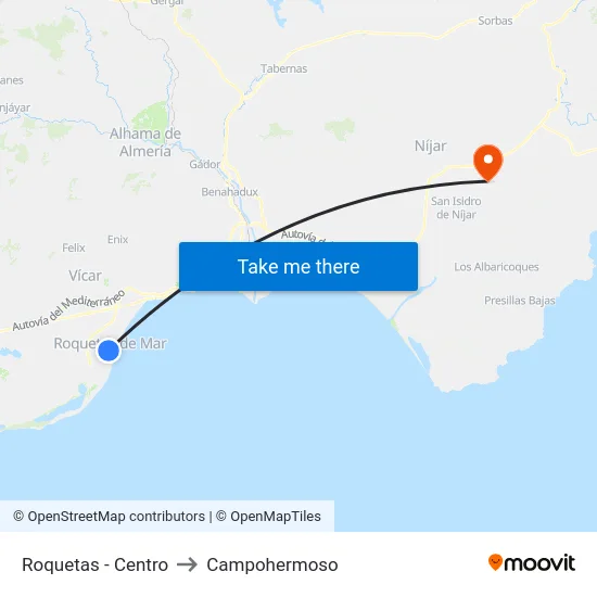 Roquetas - Centro to Campohermoso map