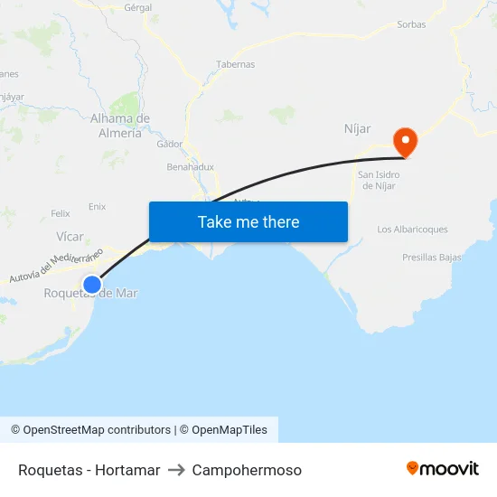 Roquetas - Hortamar to Campohermoso map
