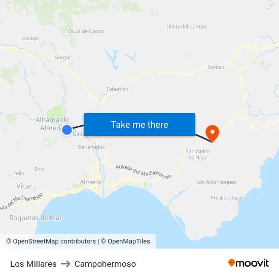Los Millares to Campohermoso map