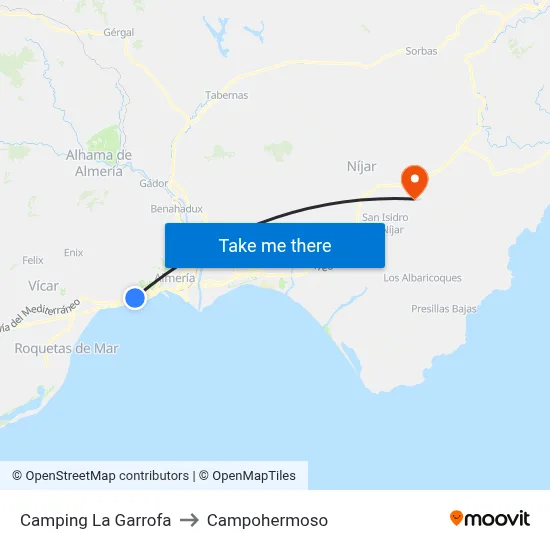 Camping La Garrofa to Campohermoso map