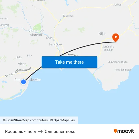 Roquetas - India to Campohermoso map