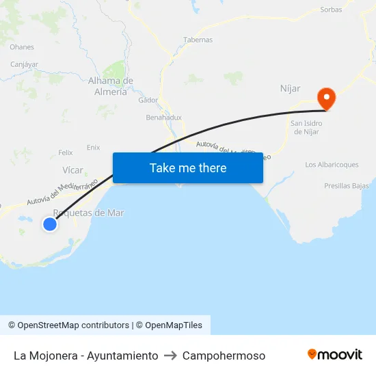 La Mojonera - Ayuntamiento to Campohermoso map