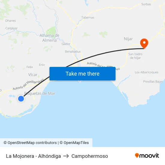 La Mojonera - Alhóndiga to Campohermoso map