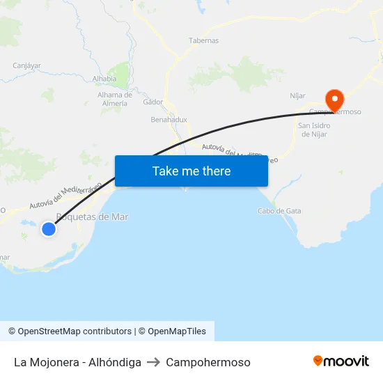 La Mojonera - Alhóndiga to Campohermoso map