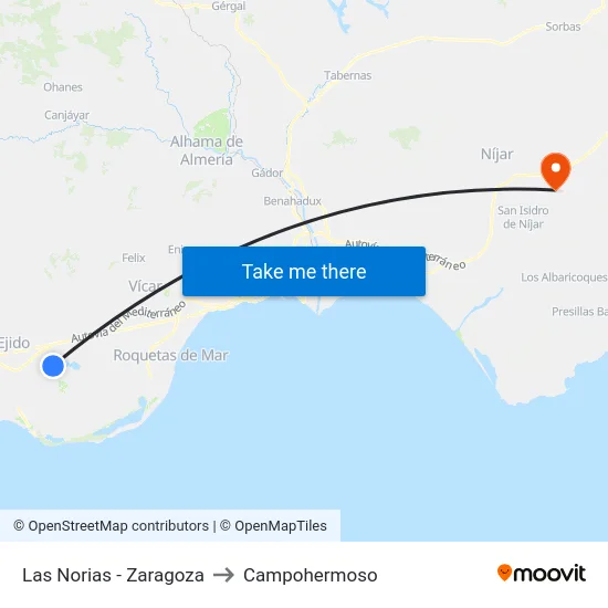 Las Norias - Zaragoza to Campohermoso map