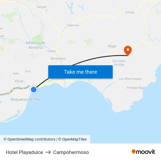 Hotel Playadulce to Campohermoso map