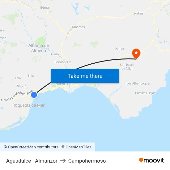 Aguadulce - Almanzor to Campohermoso map