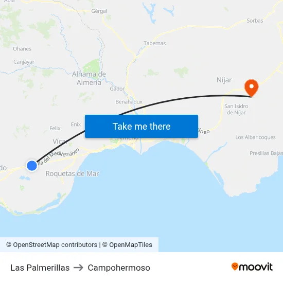 Las Palmerillas to Campohermoso map