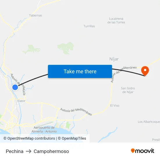 Pechina to Campohermoso map