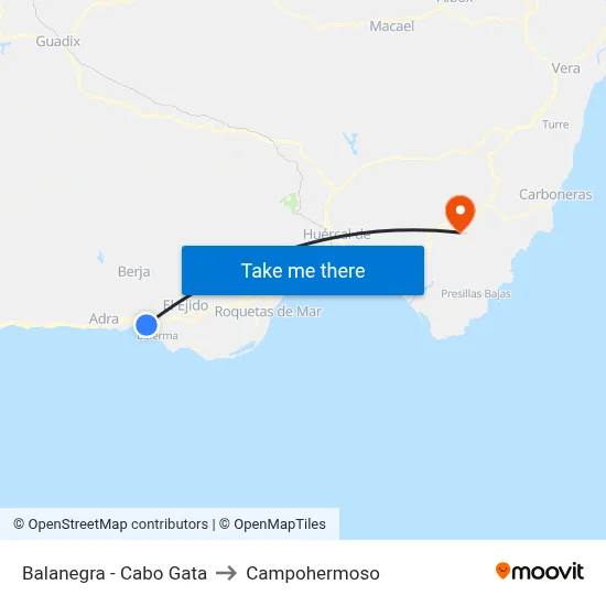 Balanegra - Cabo Gata to Campohermoso map