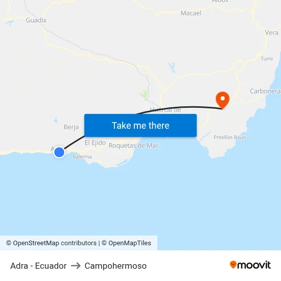 Adra - Ecuador to Campohermoso map