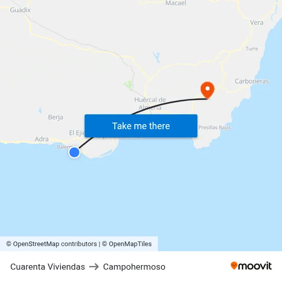 Cuarenta Viviendas to Campohermoso map