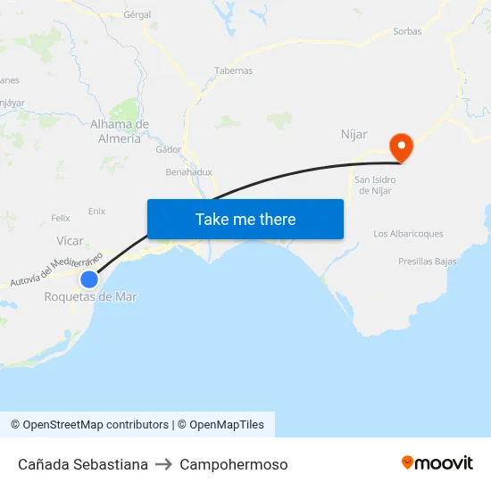 Cañada Sebastiana to Campohermoso map