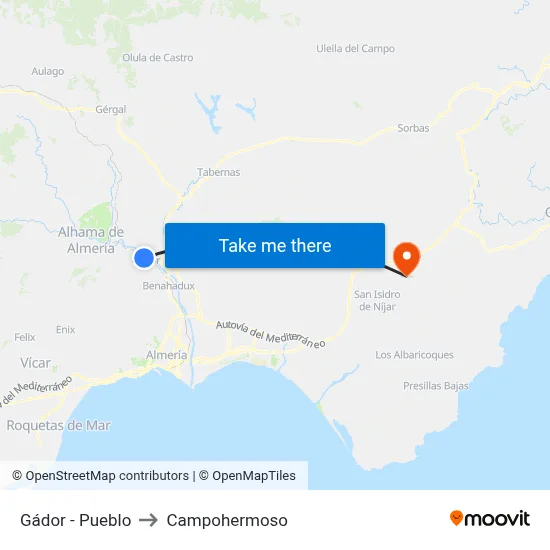 Gádor - Pueblo to Campohermoso map
