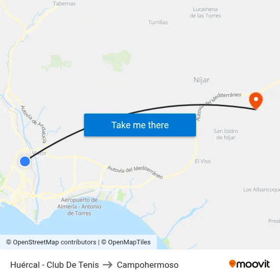 Huércal - Club De Tenis to Campohermoso map