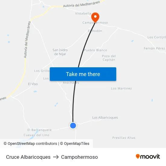 Cruce Albaricoques to Campohermoso map