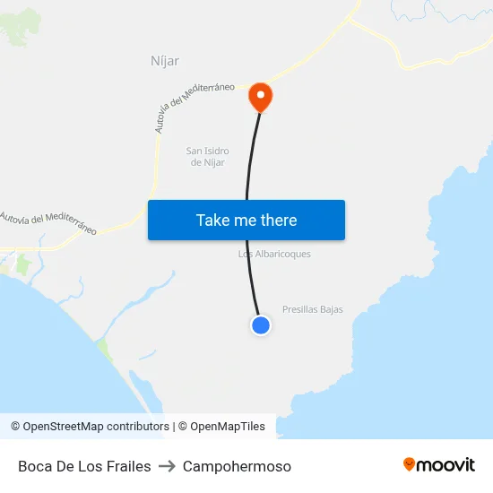 Boca De Los Frailes to Campohermoso map