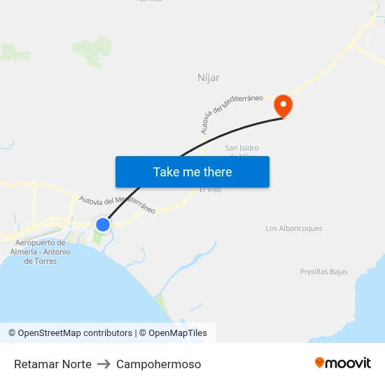 Retamar Norte to Campohermoso map